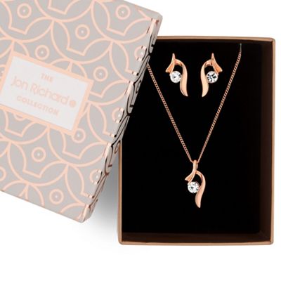 Rose gold crystal twist necklace and earring set